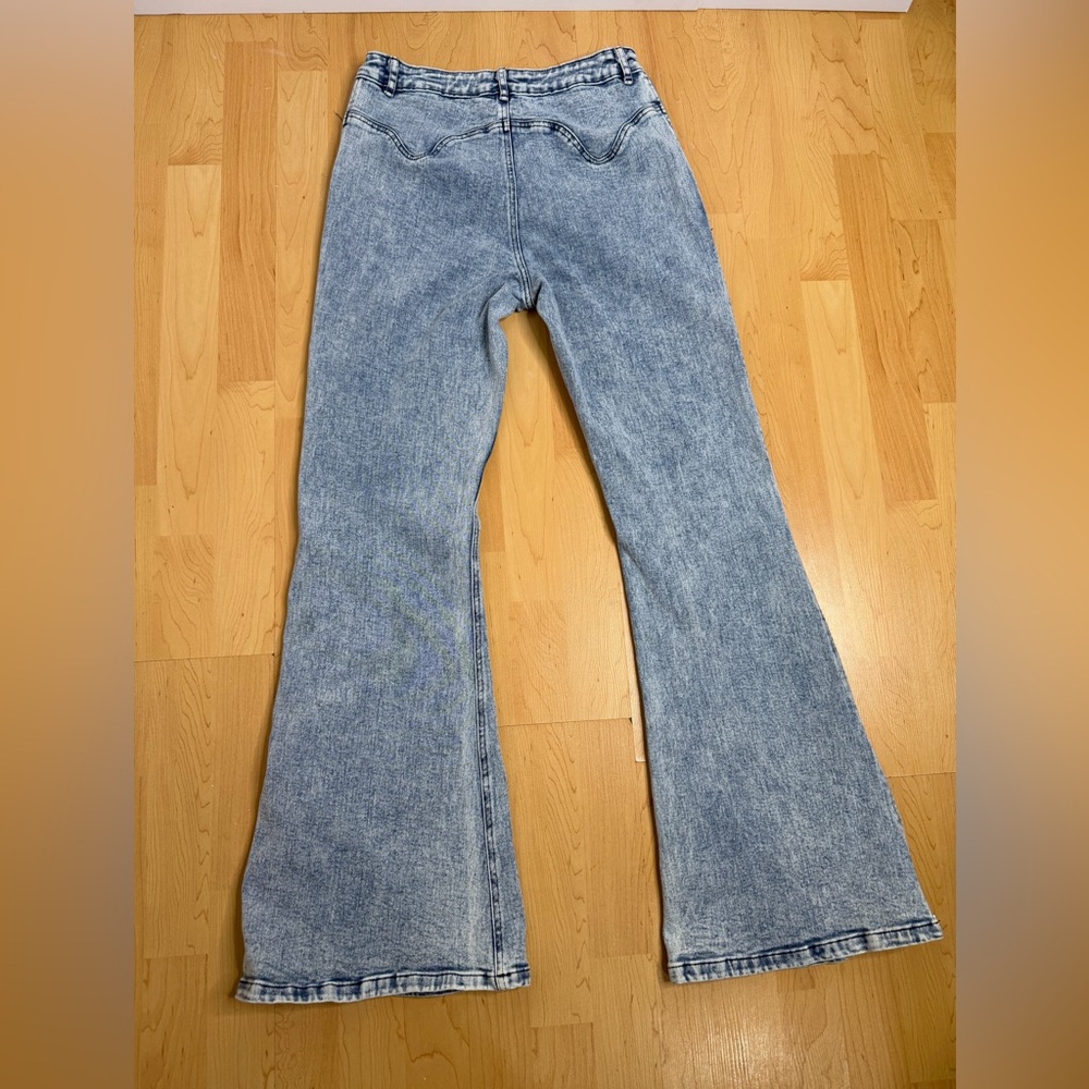 VEES Y2K Patchwork Flare Jeans Side Zipper Bell Bottom High Rise Festival - Picture 3 of 12
